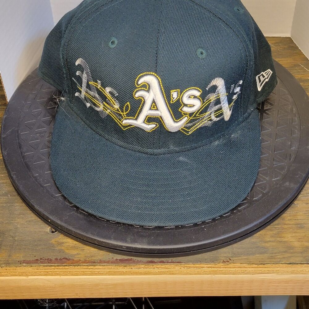 Vintage Oakland Athletics Hat Mens 7 5/8 Green New Era Embroidered A's Logo Wool